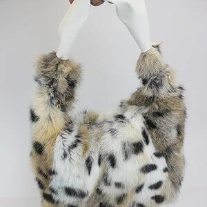 Neiman Marcus Lynx Print Rabbit Fur Hobo Bag